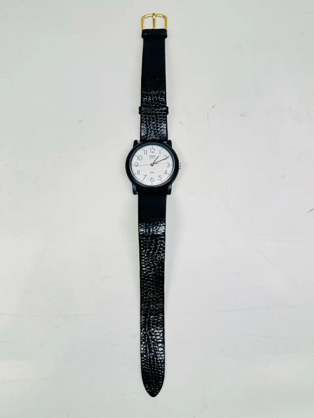 Vintage Timex Quartz Black Case White Dial Men Watch 32mm New Battery Running